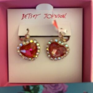 Betsey Johnson Red Heart Earrings with Gold Trim